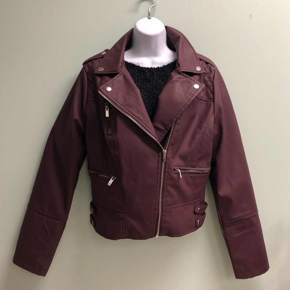 Forever Flower | Women’s Faux Leather Jacket | Maroon | Size Large